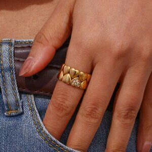 Rhinestone Filled Casting‎ Mould Wide Band Y2K Heart Rings